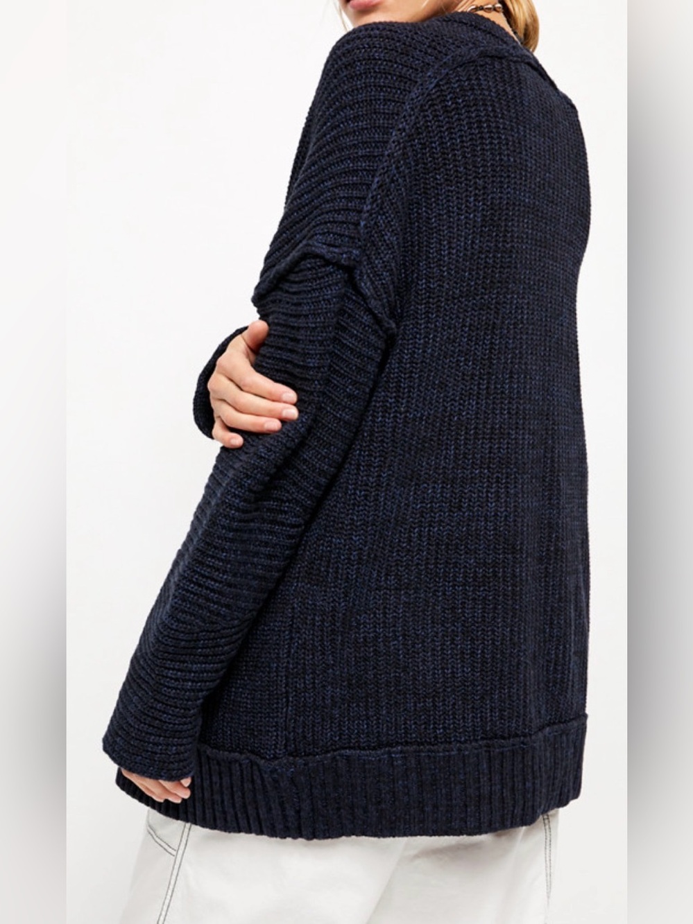 Free People Navy High Hopes Open Ribbed Knit Cardigan Sweater Size Small - NWT